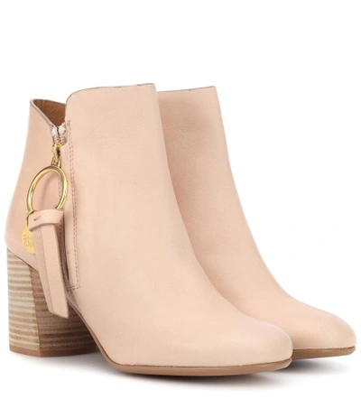 Shop See By Chloé Louise Medium Leather Ankle Boots In Beige