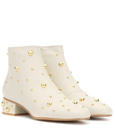 Shop See By Chloé Abby Studded Leather Ankle Boots In Beige