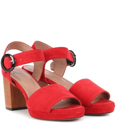 Shop Alexa Chung Suede Sandals In Red