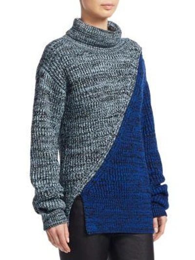 Shop Derek Lam 10 Crosby Bi-color Merino Wool Turtleneck Sweater In Blue Multi