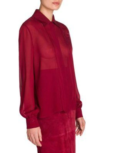 Shop Fendi Embroidered Voile Blouse In Bright Red