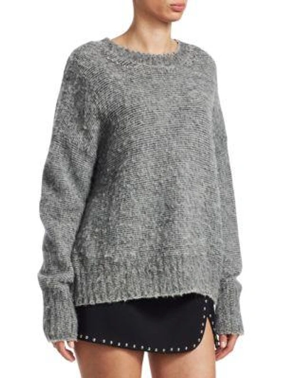 Shop Helmut Lang Brushed Wool Crewneck Sweater In Black White Stripe