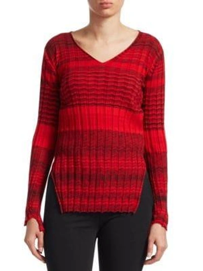 Shop Helmut Lang Striped Ribbed Wool Sweater In Siren