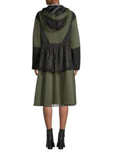 Shop Sandy Liang Peplum Lace Hooded Jacket In Olive Black