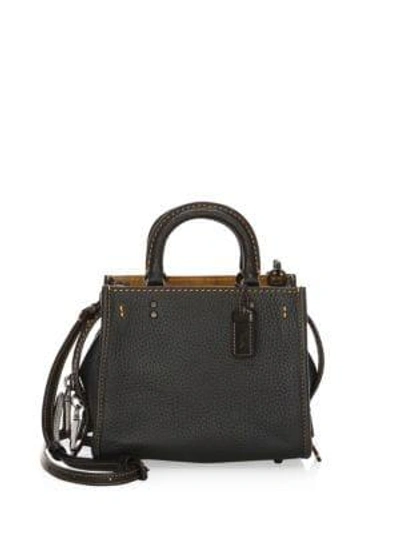 Shop Coach Rogue Pebbled Leather Top Handle Bag In Black