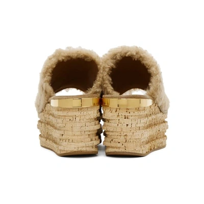 Beige Shearling Camille Flatform Sandals