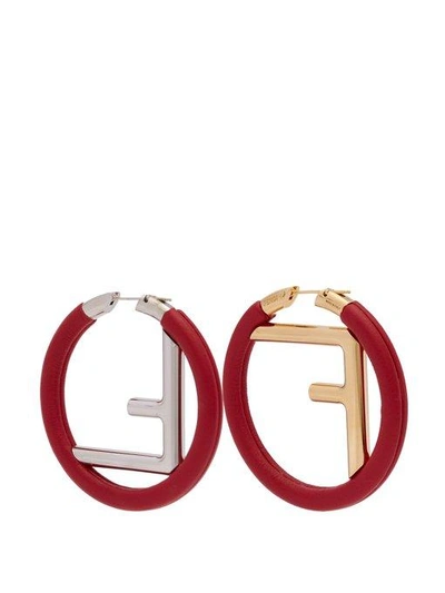 Fendi Orecchini Logo Leather Earrings In Red | ModeSens