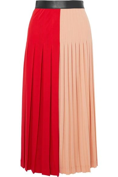Shop Givenchy Color-block Pleated Stretch-jersey Midi Skirt In Red