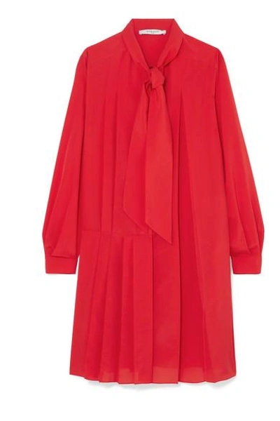 Shop Givenchy Pussy-bow Pleated Silk-blend Crepe De Chine Mini Dress In Red