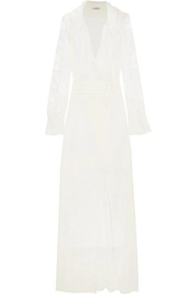 Shop La Perla Desert Rose Lace, Organza And Stretch-silk Georgette Robe In White