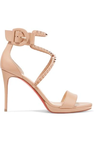 Shop Christian Louboutin Choca Lux 100 Studded Leather Sandals In Neutral
