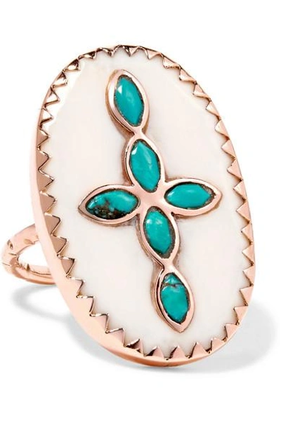 Shop Pascale Monvoisin Bowie 9-karat Rose Gold, Turquoise And Resin Ring