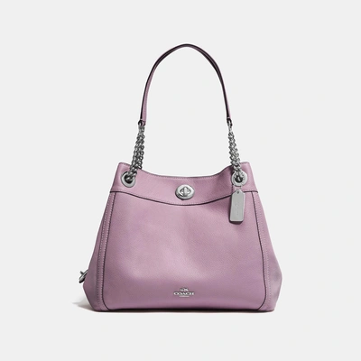 Shop Coach Turnlock Edie Shoulder Bag In Jasmine/silver