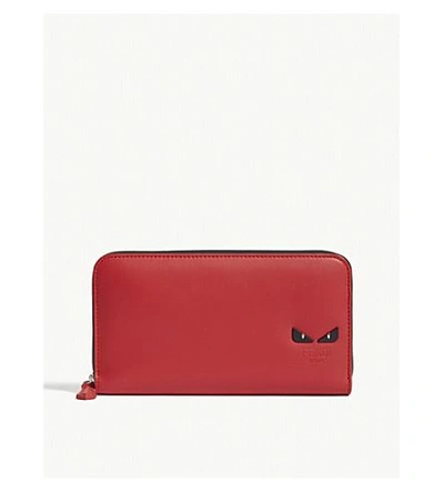 Shop Fendi Monster Eyes Leather Continental Wallet In Red