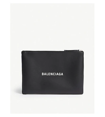 Shop Balenciaga Black Everyday Logo-print Leather Pouch In Black Yellow