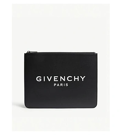 Shop Givenchy Logo Large Leather Pouch In Black White