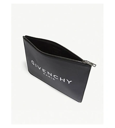 Shop Givenchy Logo Large Leather Pouch In Black White