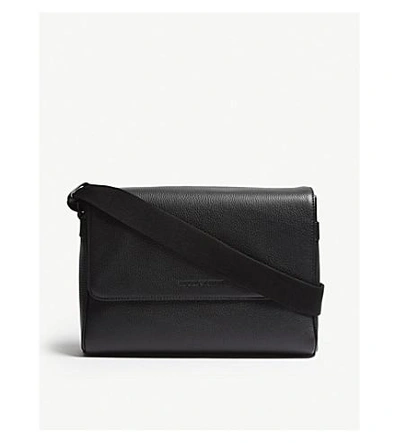 Shop Emporio Armani Black Grained Leather Messenger Bag