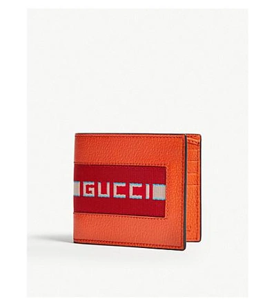 Shop Gucci Orange Canvas Stripe Leather Wallet
