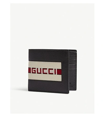 Shop Gucci Black Canvas Stripe Leather Wallet