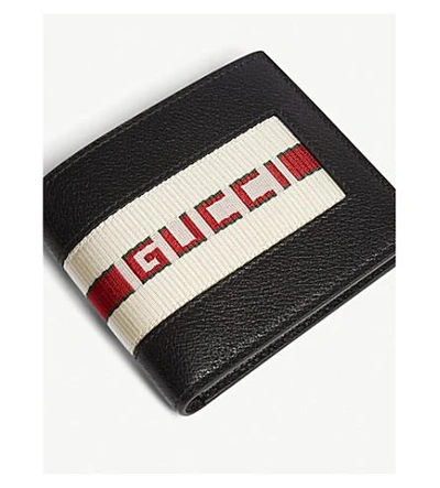 Shop Gucci Black Canvas Stripe Leather Wallet