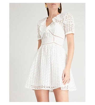 Shop Self-portrait Petal Broderie Cotton Mini Dress In White