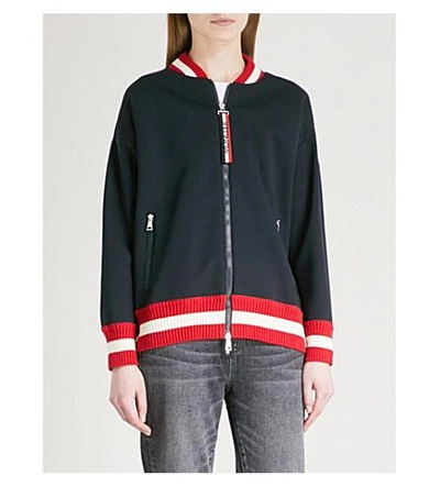 Shop Moncler Striped-trim Cotton Bomber Jacket In Navy Red
