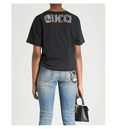 Shop Gucci Pup-print Cotton-jersey T-shirt In Black