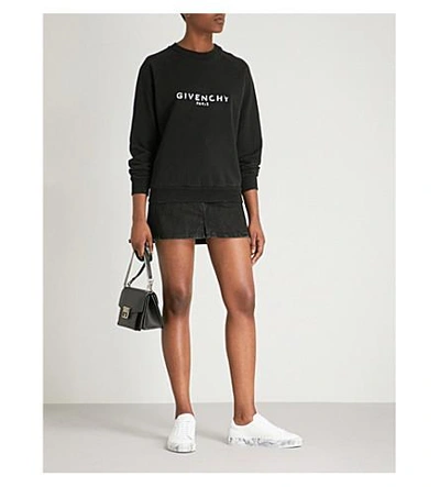 Shop Givenchy Ladies Black Logo-print Cotton-jersey Sweatshirt