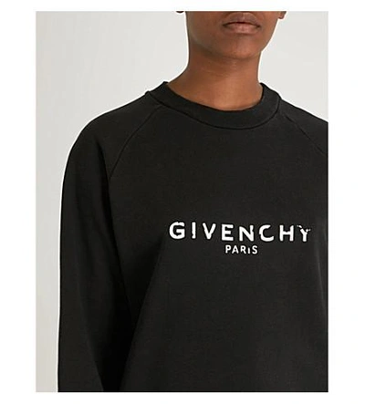 Shop Givenchy Ladies Black Logo-print Cotton-jersey Sweatshirt