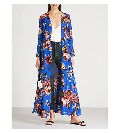 Shop We Are Leone Floral-print Silk Maxi Cardigan In Blue Floral