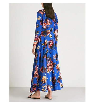 Shop We Are Leone Floral-print Silk Maxi Cardigan In Blue Floral