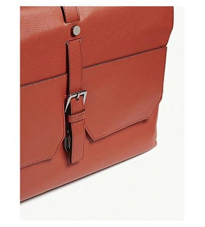 Shop Ted Baker Sandune Leather Messenger In Dark Orange