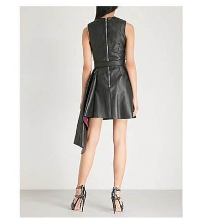 Shop Alexander Mcqueen Peplum-hem Leather Mini Dress In Black/nightshade