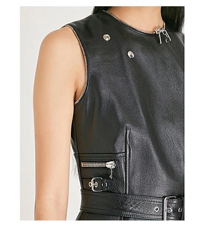 Shop Alexander Mcqueen Peplum-hem Leather Mini Dress In Black/nightshade