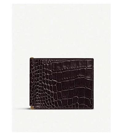 Shop Smythson Brown Mara Croc-embossed Leather Money Clip Wallet