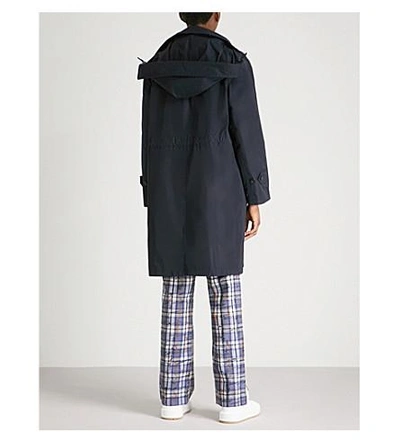 Shop Burberry Tringford Hooded Shell Trench Coat In Navy