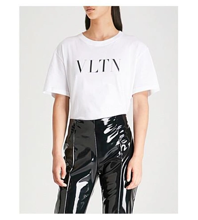 Shop Valentino Logo-print Cotton-jersey T-shirt In Bianco/nero