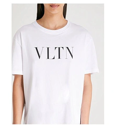 Shop Valentino Logo-print Cotton-jersey T-shirt In Bianco/nero