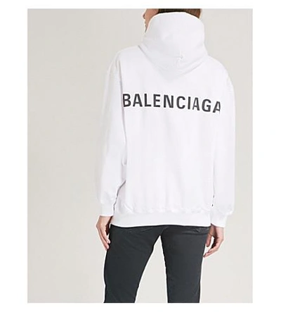 Shop Balenciaga Logo-print Cotton-jersey Hoody In White