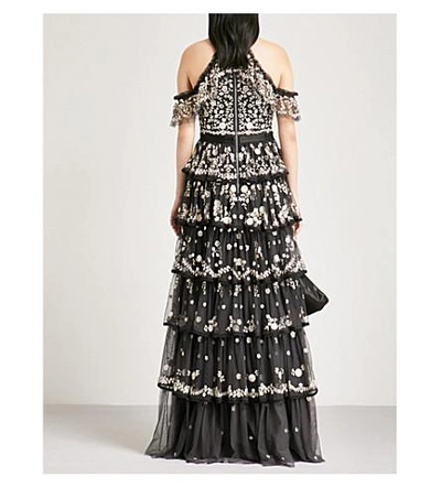 Shop Needle & Thread Zelda Embroidered Tulle Gown In Graphite