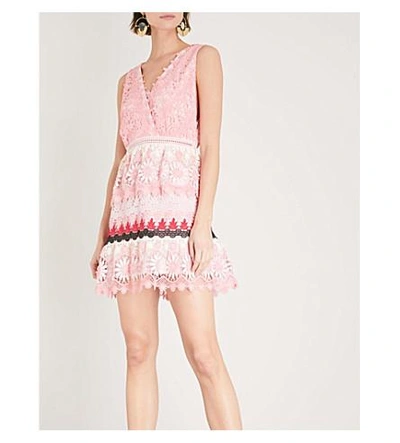 Shop Self-portrait Striped Floral Guipure-lace Dress In Pink