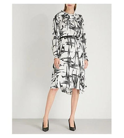 Shop Balenciaga Twisted Printed Silk Dress In Black/white