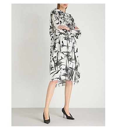 Shop Balenciaga Twisted Printed Silk Dress In Black/white