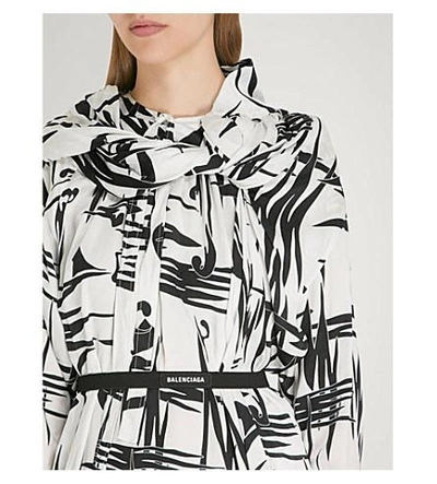 Shop Balenciaga Twisted Printed Silk Dress In Black/white