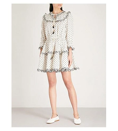 Shop Zimmermann Jaya Polka Dot Linen Dress In Cream/black