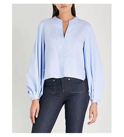 Shop Khaite Suzanna Cotton-poplin Shirt In Sky Blue