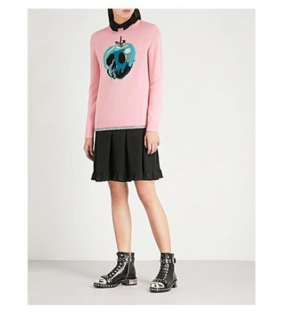 Shop Coach Dark Disney Poison Apple-intarsia Cotton Sweater In Pink