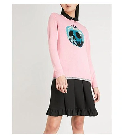 Shop Coach Dark Disney Poison Apple-intarsia Cotton Sweater In Pink