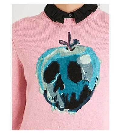 Shop Coach Dark Disney Poison Apple-intarsia Cotton Sweater In Pink